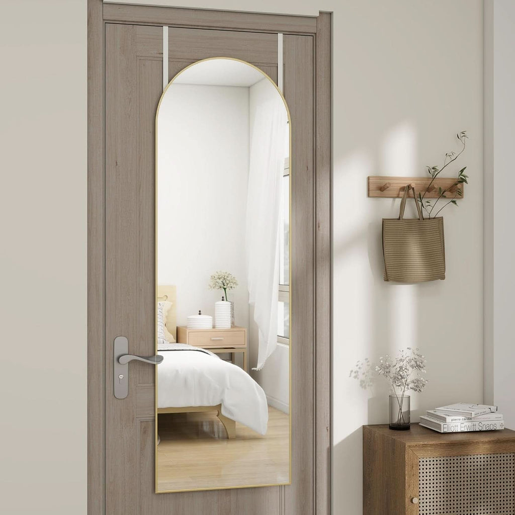 Door Mirror 14 By 48 Inches Gold Hanging Over The Door