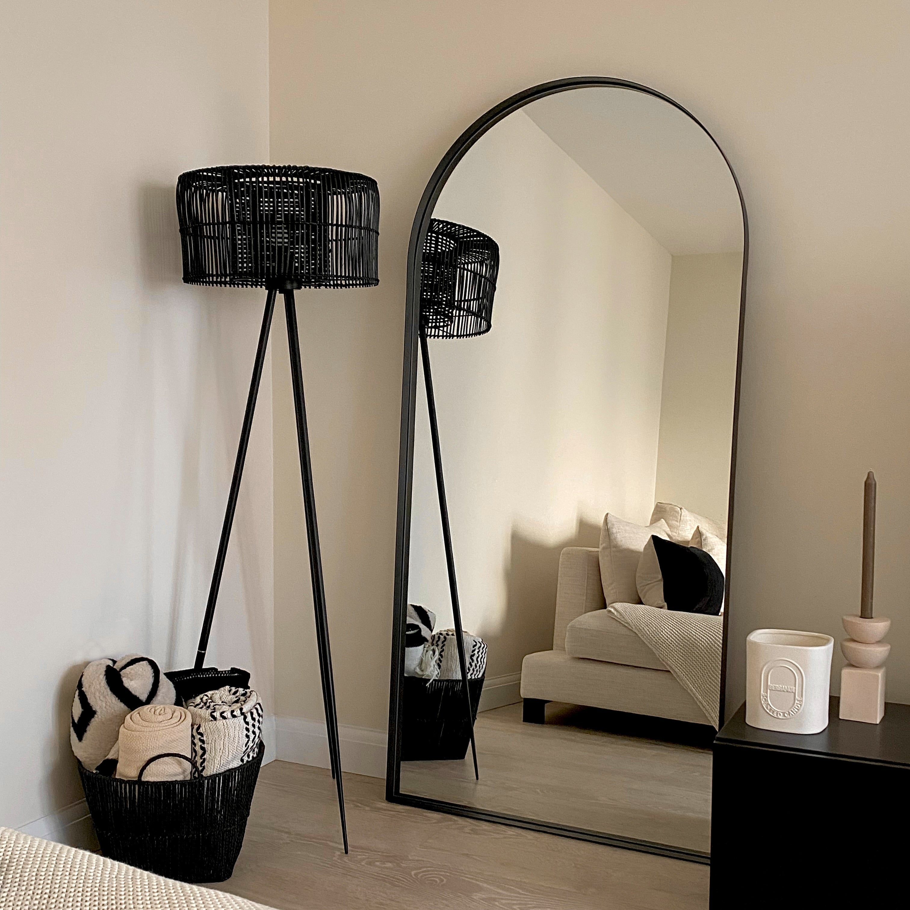 Full Length Arched Black Large Metal Mirror 170cm x 80cm