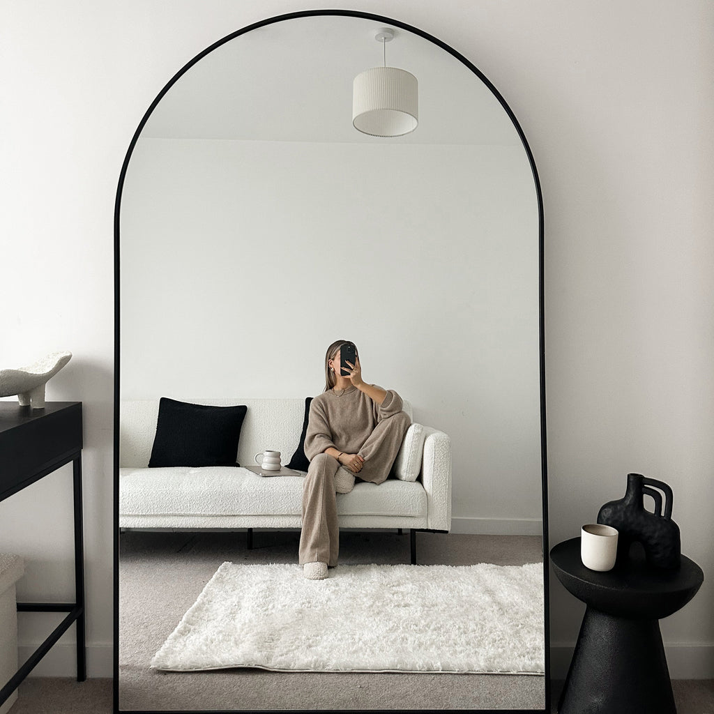 Black Full Length Arched Metal Mirror 180cm x 110cm