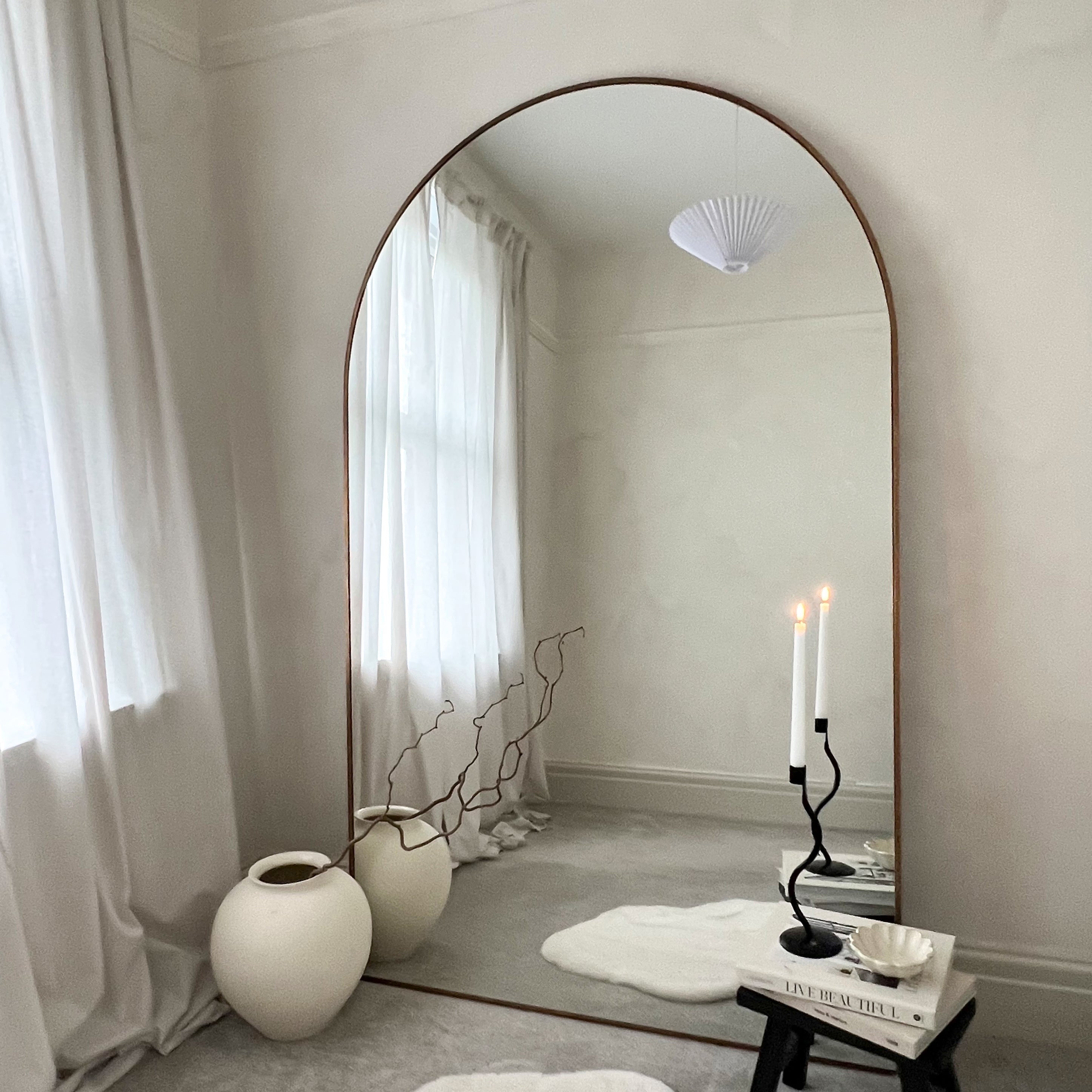 Gold Full Length Arched Metal Mirror 180cm x 110cm
