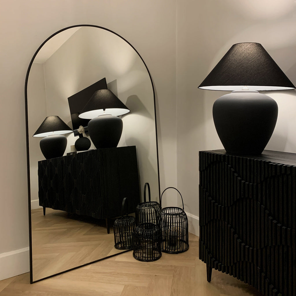 Black Full Length Arched Metal Mirror 180cm x 110cm