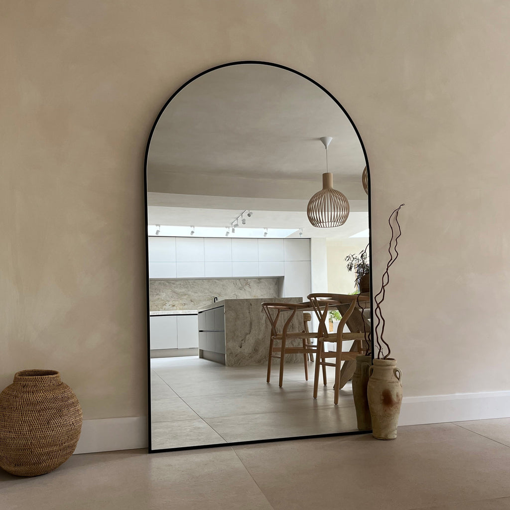 Black Full Length Arched Metal Mirror 180cm x 110cm