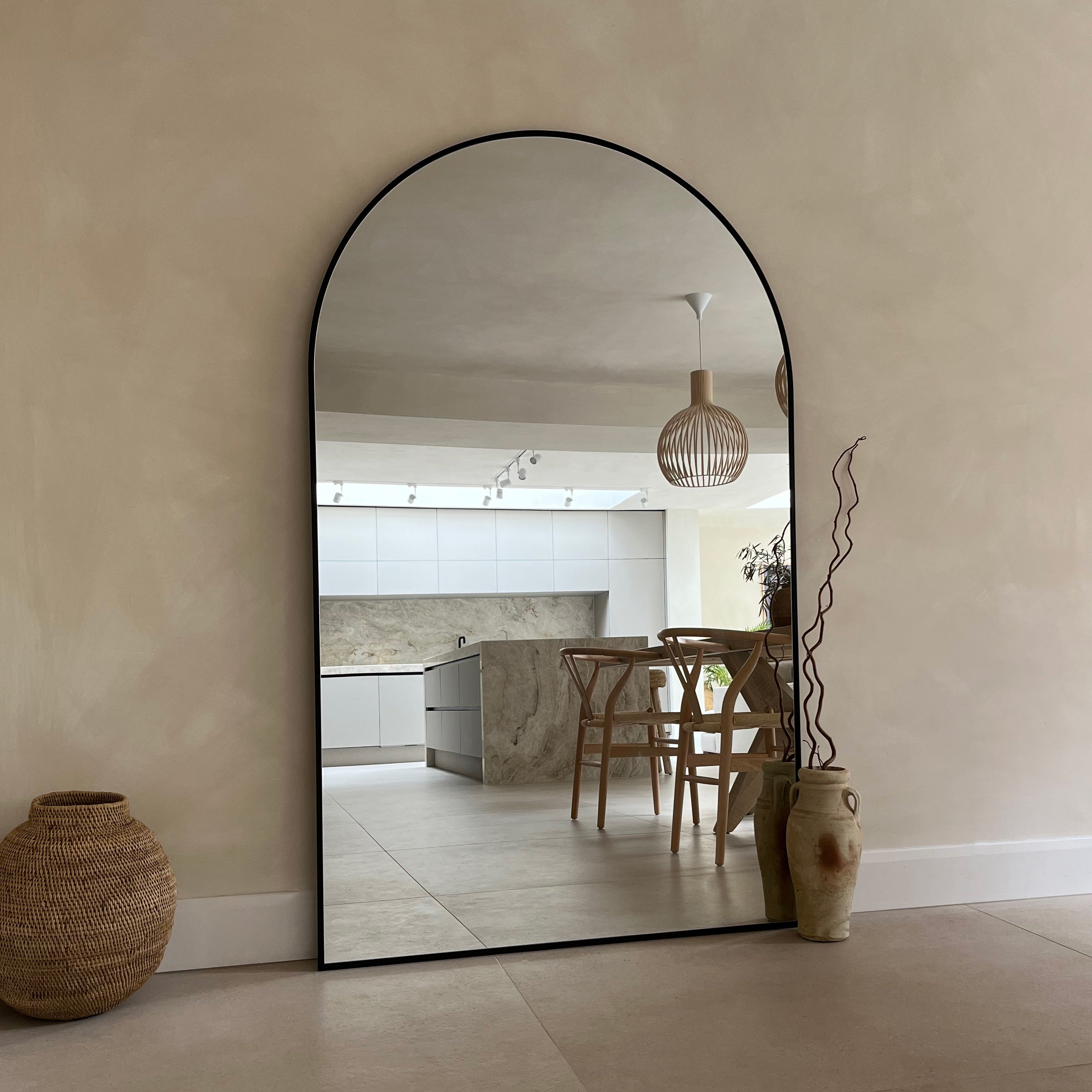 Black Full Length Arched Metal Mirror 180cm x 110cm