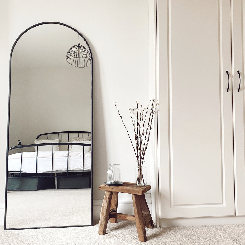 Full Length Black Large Arched Metal Mirror 160cm x 60cm