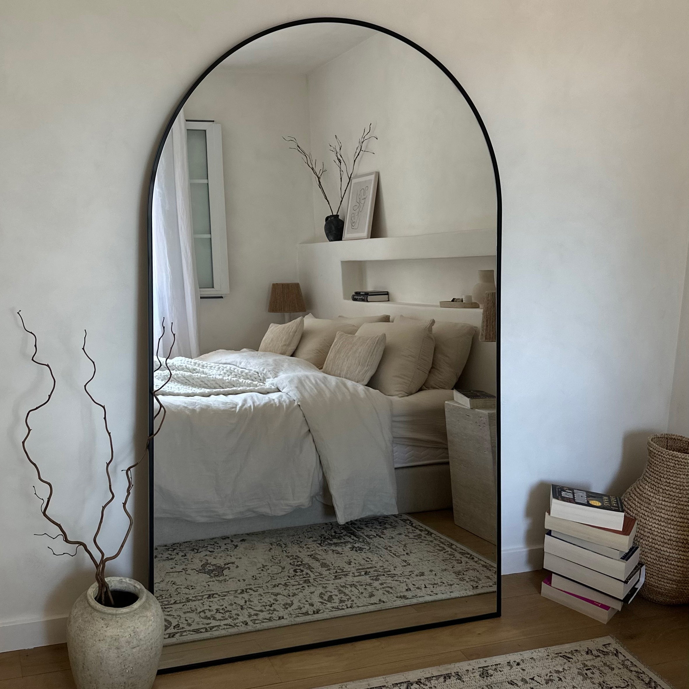 Black Full Length Arched Metal Mirror 180cm x 110cm
