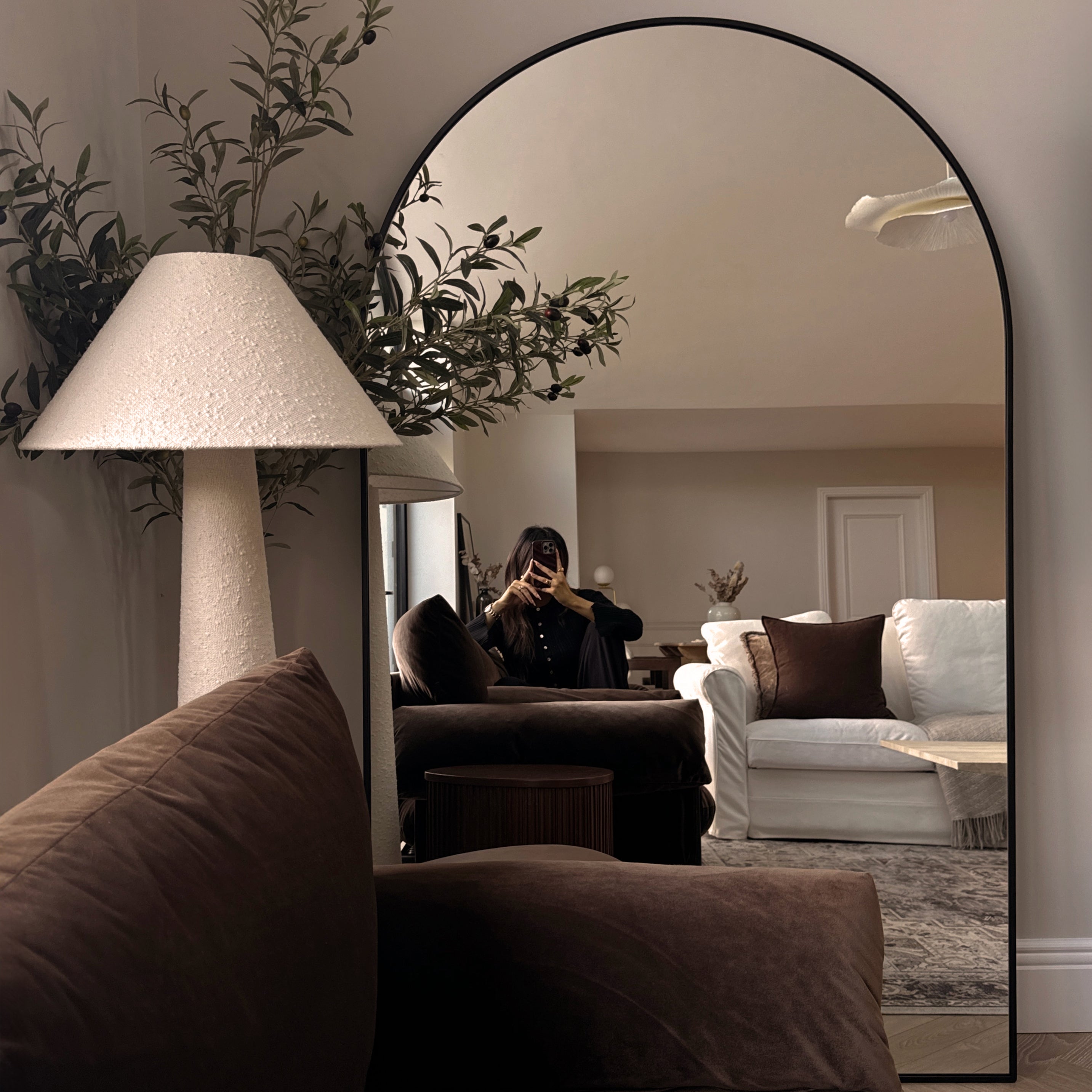 Black Full Length Arched Metal Mirror 180cm x 110cm