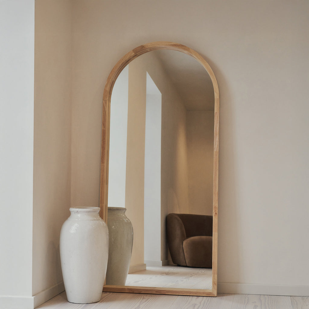Full Length Light Wood Arched Wooden Mirror 170cm x 80cm