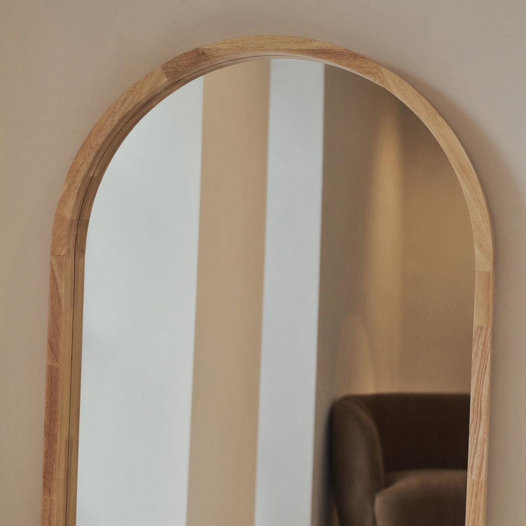 Full Length Light Wood Arched Wooden Mirror 170cm x 80cm