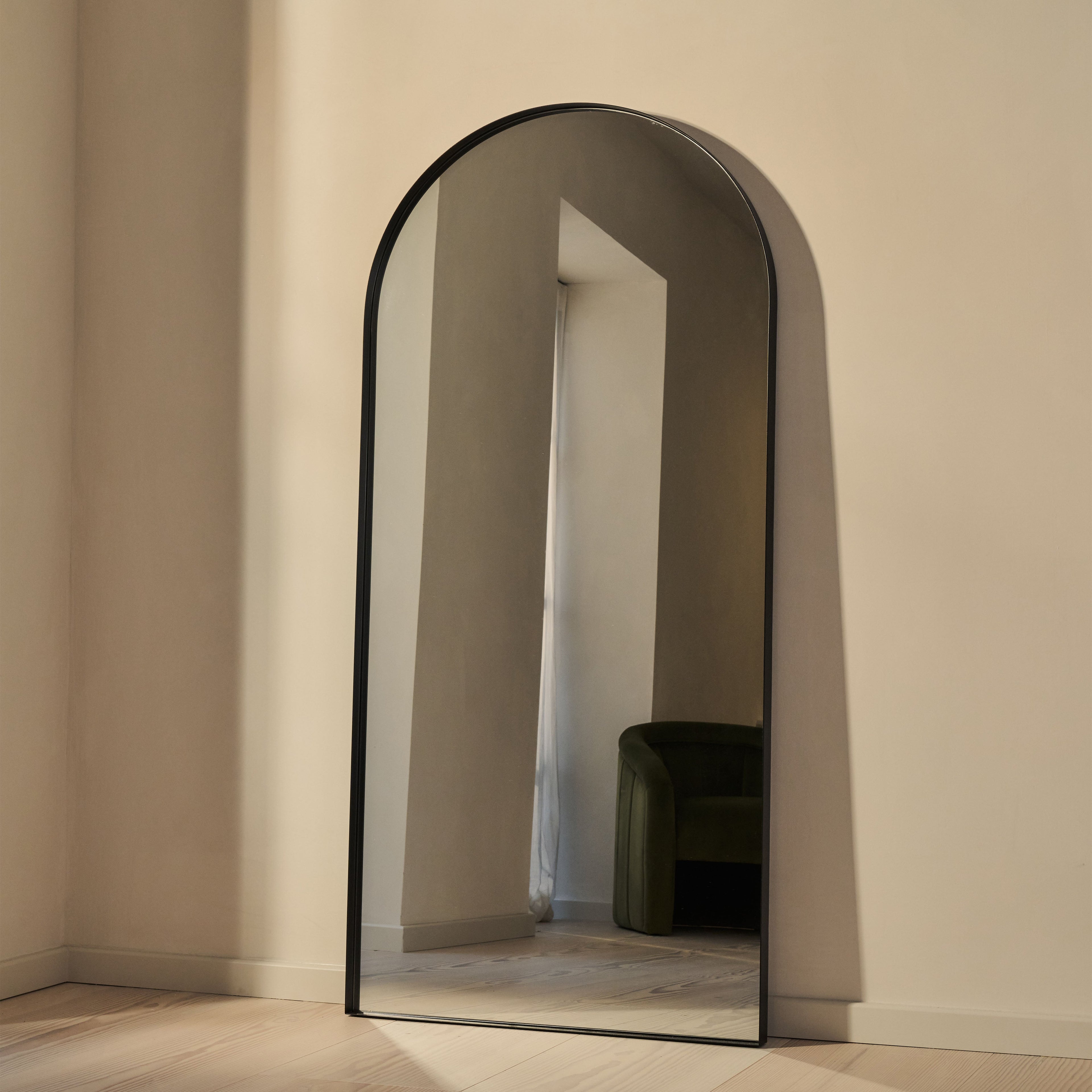 Full Length Arched Black Large Metal Mirror 170cm x 80cm