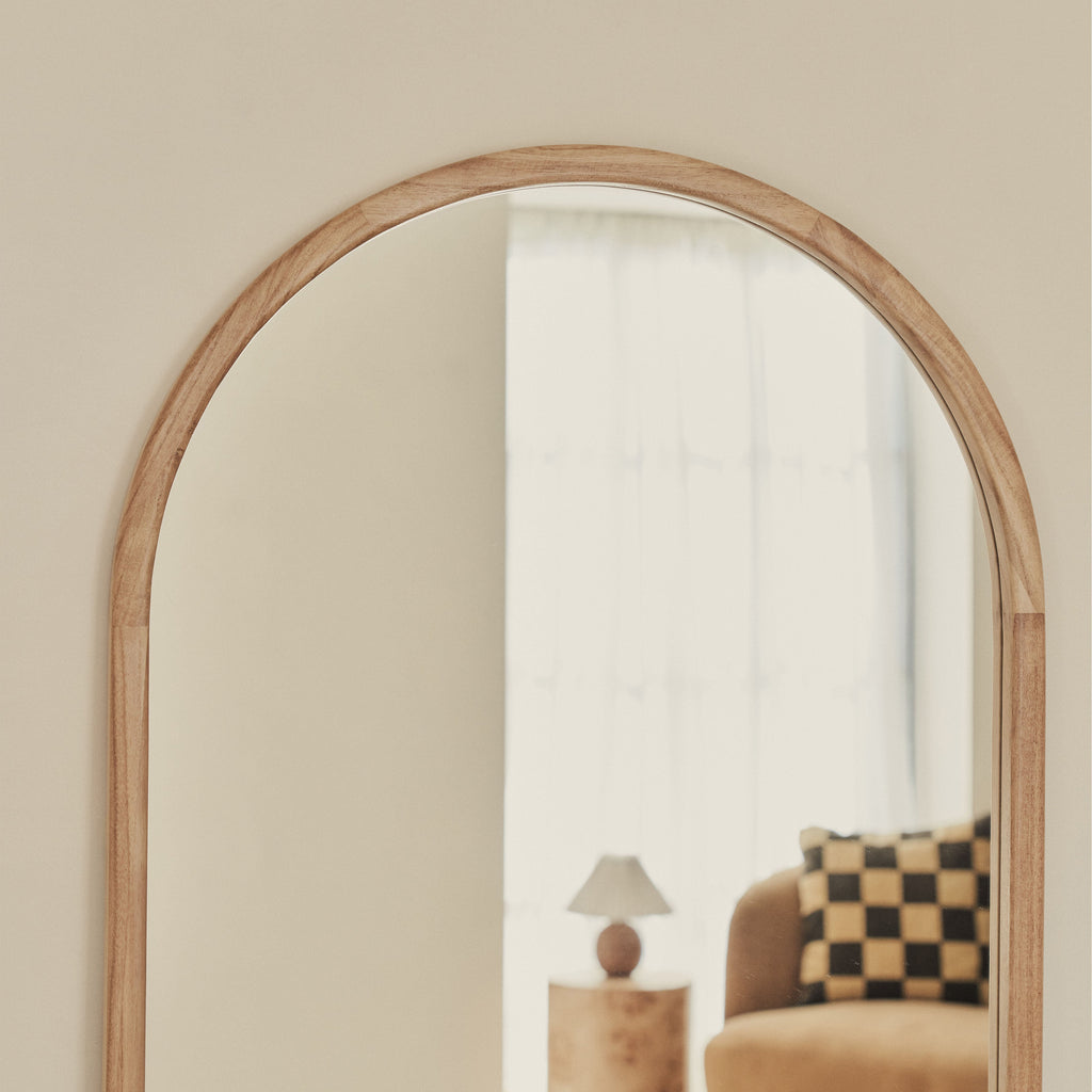 Light Wood Full Length Arched Wooden Mirror 160cm x 60cm