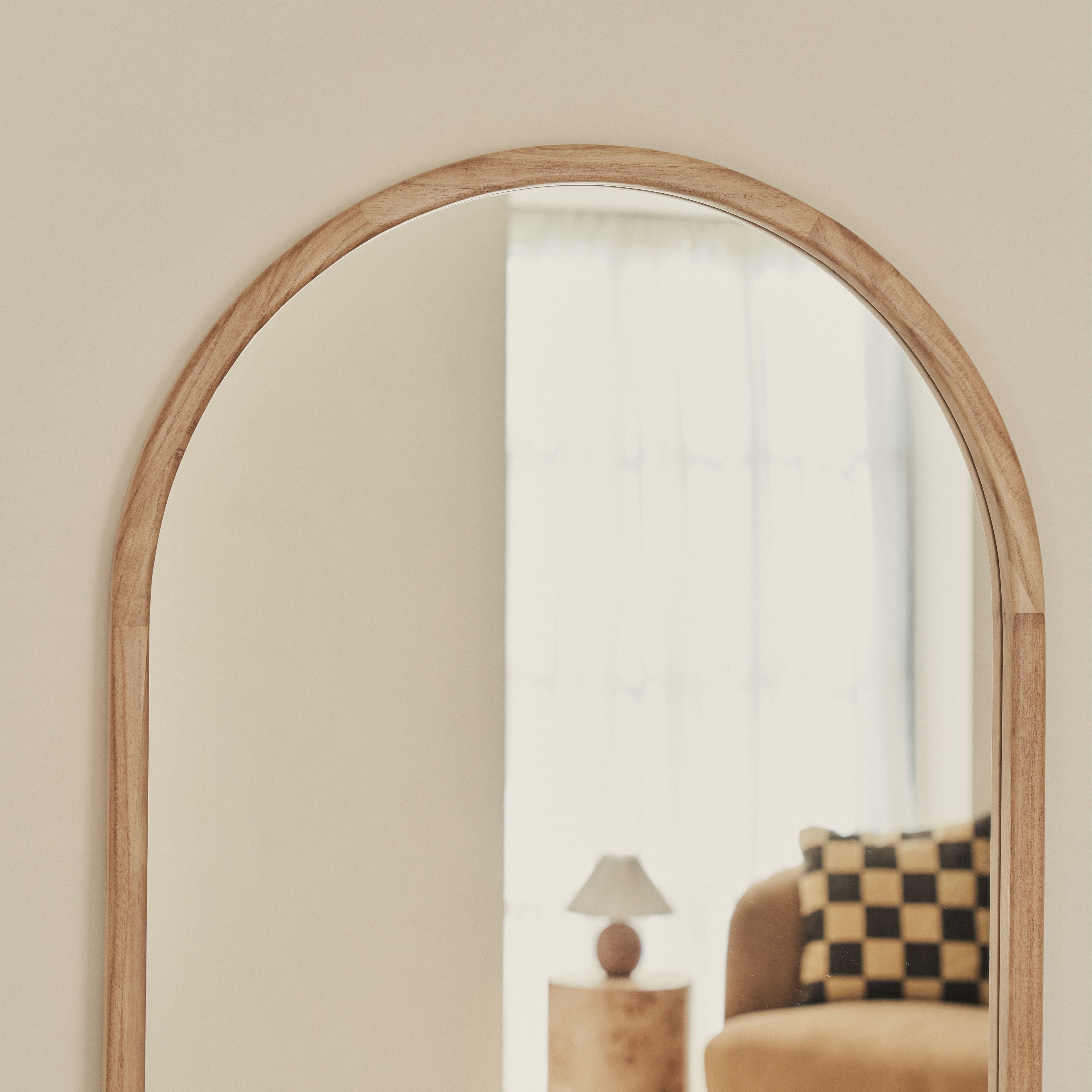 Light Wood Full Length Arched Wooden Mirror 160cm x 60cm